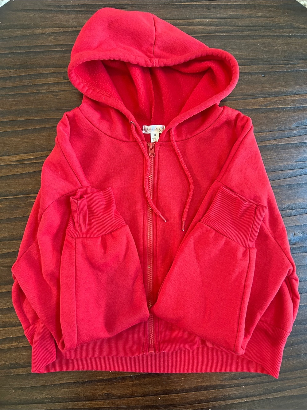 Red Zip-Up Crop Hoodie Jacket